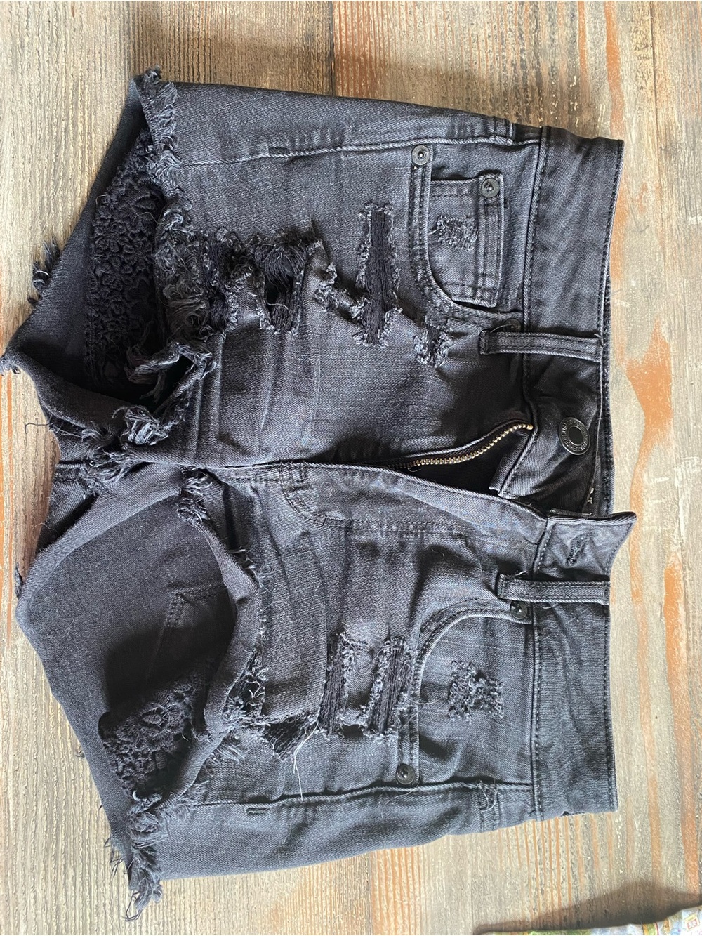 American Eagle Outfitters Black Distressed Denim Shorts